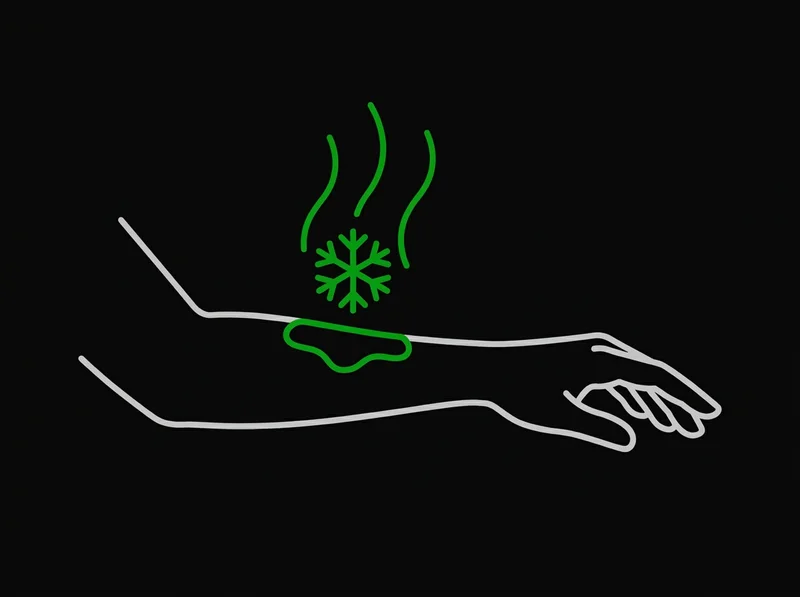 Illustration: gel applied to an uncovered forearm releasing a cooling effect